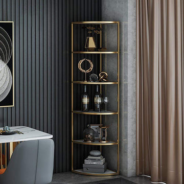 6-Tier Modern Fan-Shaped Shelves Standing Corner Shelf in White&Gold-Bookcases & Bookshelves,Furniture,Office Furniture